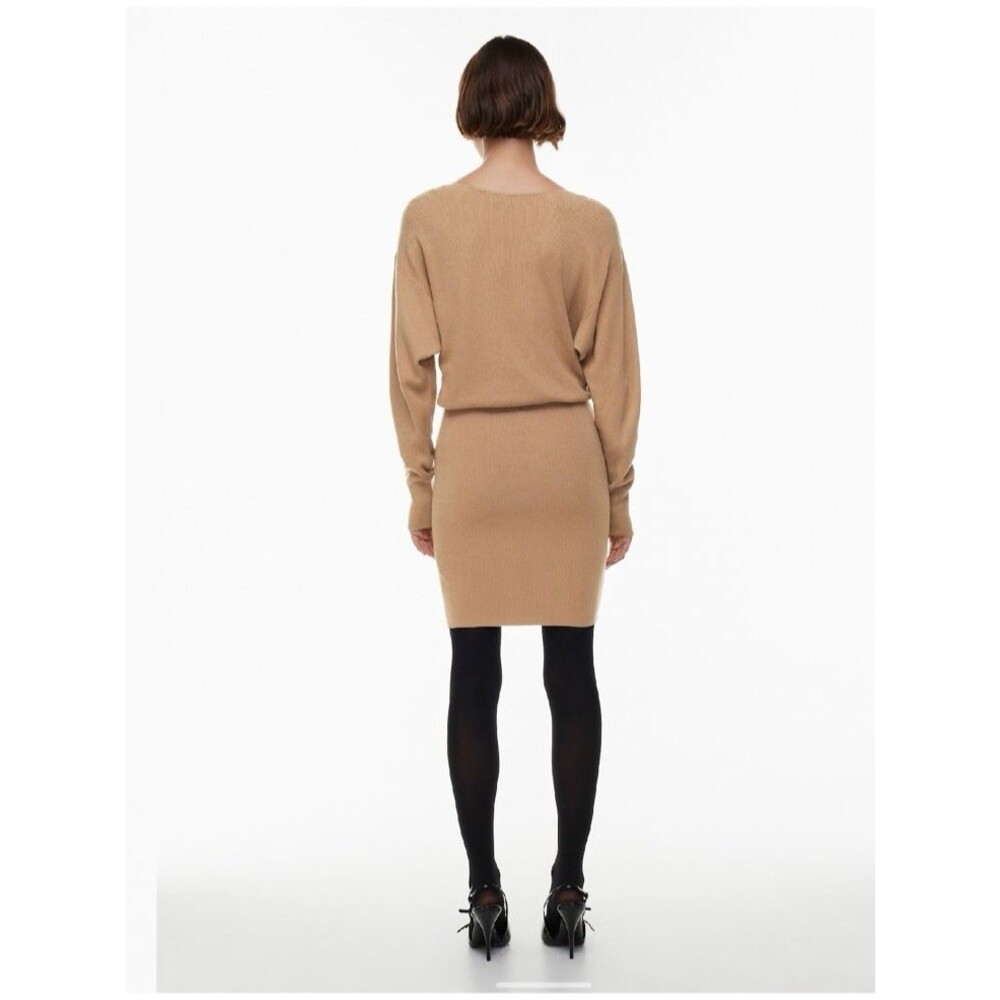 Aritzia Babaton Continent Dress S Gold Camel Boat Neck Dolman Knit Sweater Mini - Picture 13 of 16